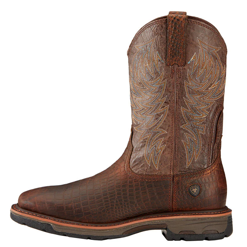 **Ariat WorkHog Wide Square Toe Men's Work Boots - Brown Croco Print - Image 2