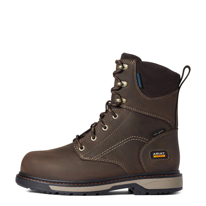 Ariat Womens Riveter 8" CSA Glacier Grip Waterproof 400g Composite Toe Work Boots - Dark Brown - Image 2