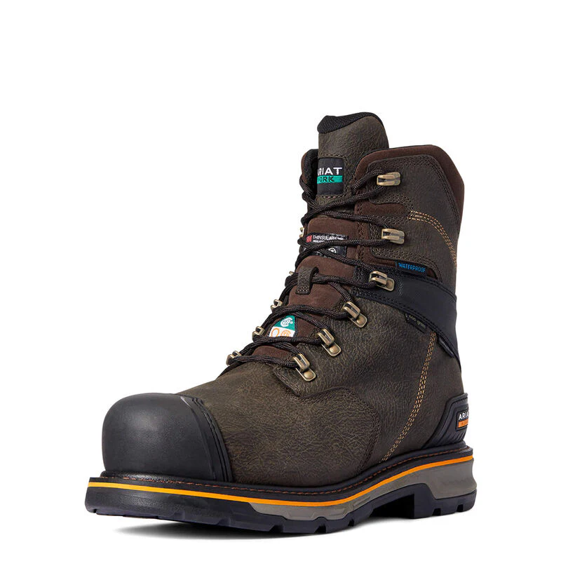 Ariat Men's Stump Jumper 8" CSA Glacier Grip Waterproof 600g Composite Toe Work Boot - Iron Coffee