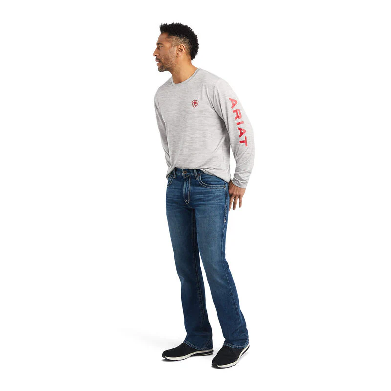 Ariat Men's Charger Logo LS T-Shirt Grey Heather - Image 3