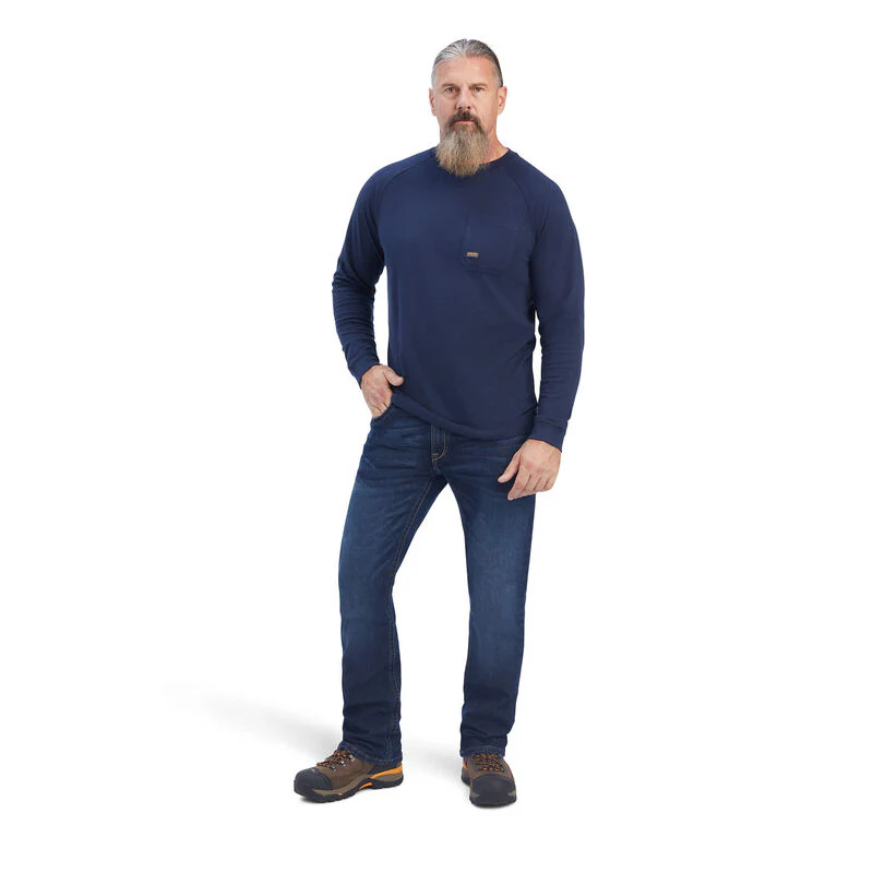 Ariat Mens Rebar Cotton Stron LS T-Shirt Navy - Image 3