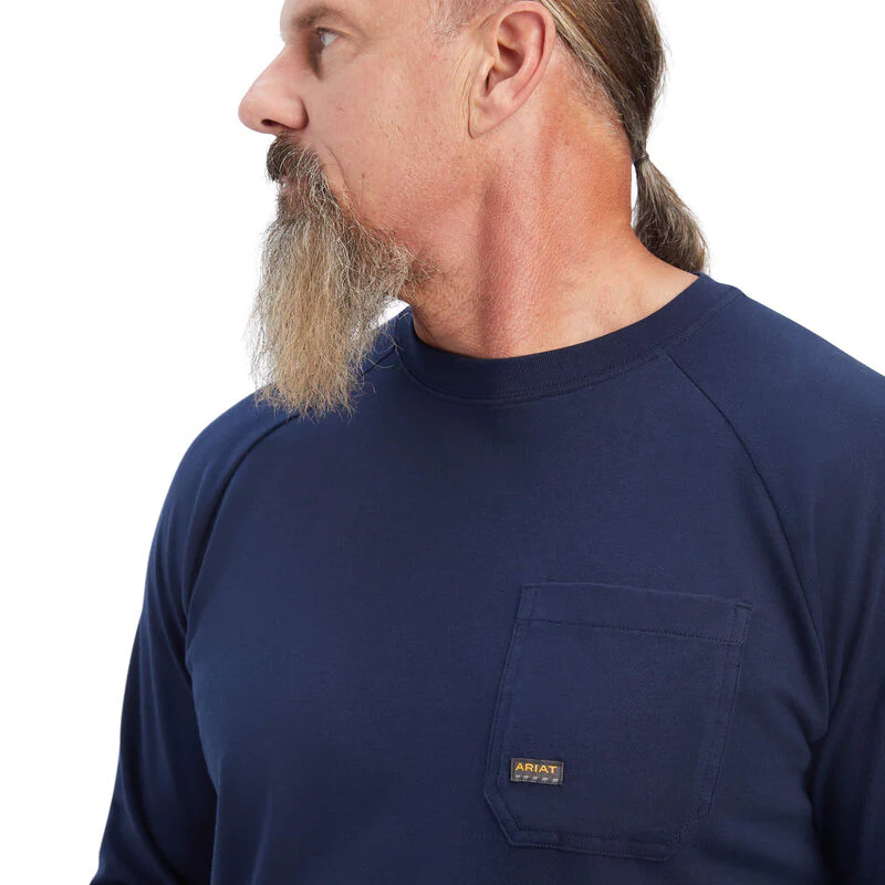 Ariat Mens Rebar Cotton Stron LS T-Shirt Navy - Image 4