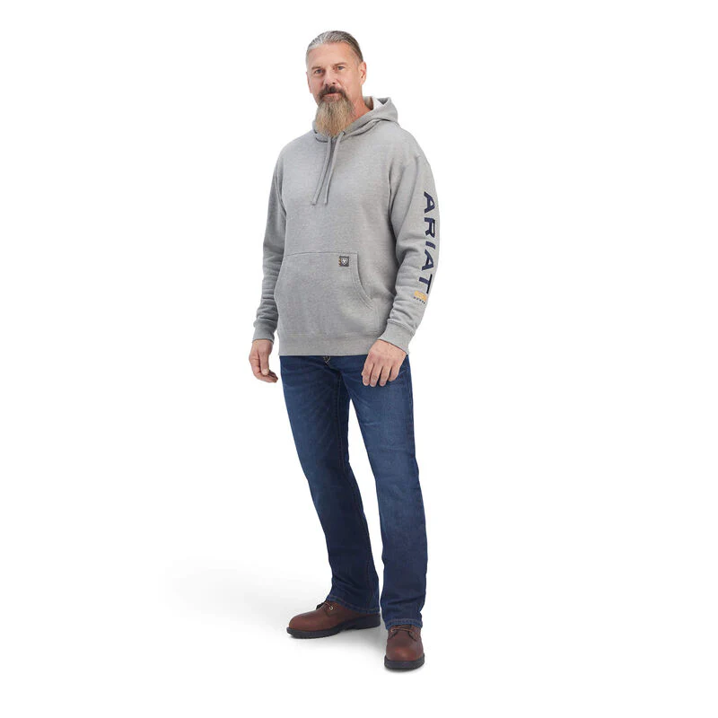Ariat Mens Rebar Graphic Hoodie Heather Grey/Deep Ultramarine - Image 3