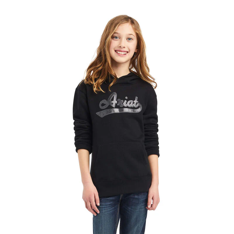 Ariat Girls REAL Glitter Logo Hoodie Black