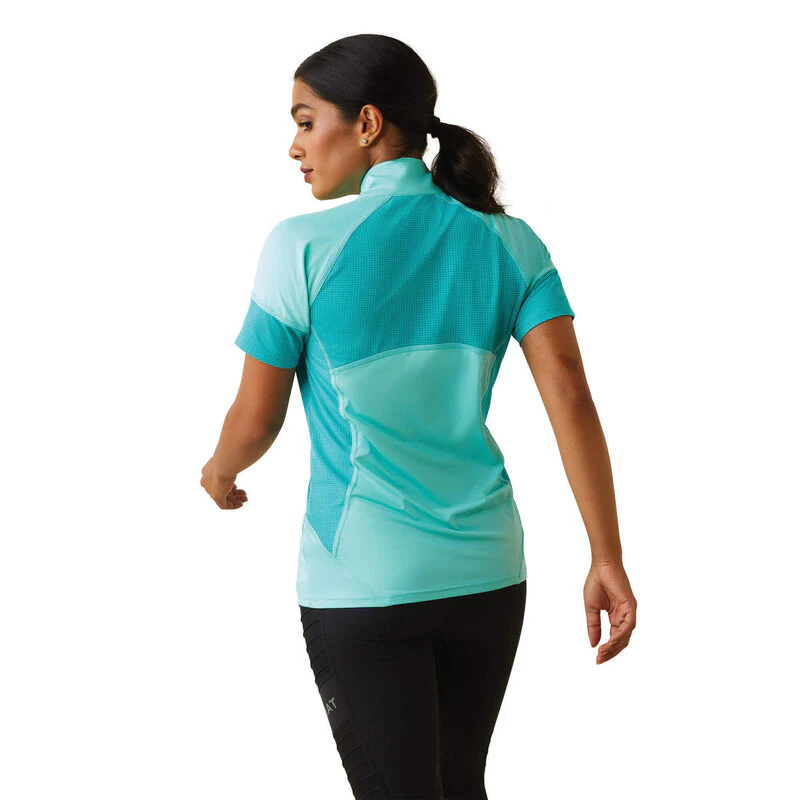 Ariat Women's Cambria Jersey 1/4 Zip Baselayer Shirt - Pool Blue/Viridian Green - Image 2