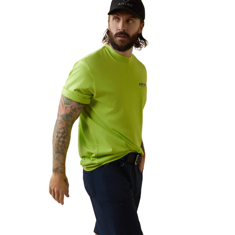 Ariat Mens Rebar Cotton Strong Logo T-Shirt - Lime/Black - Image 2