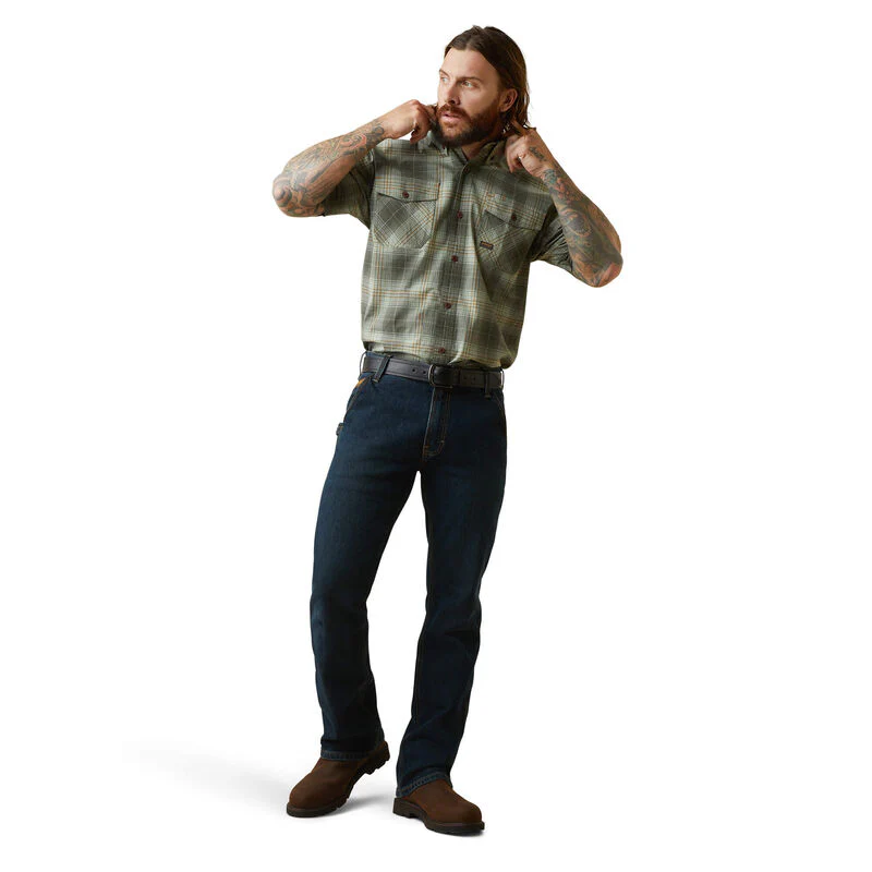 Ariat Mens Rebar Made Tough DuraStretch Work Shirt - Silt Green Plaid - Image 2