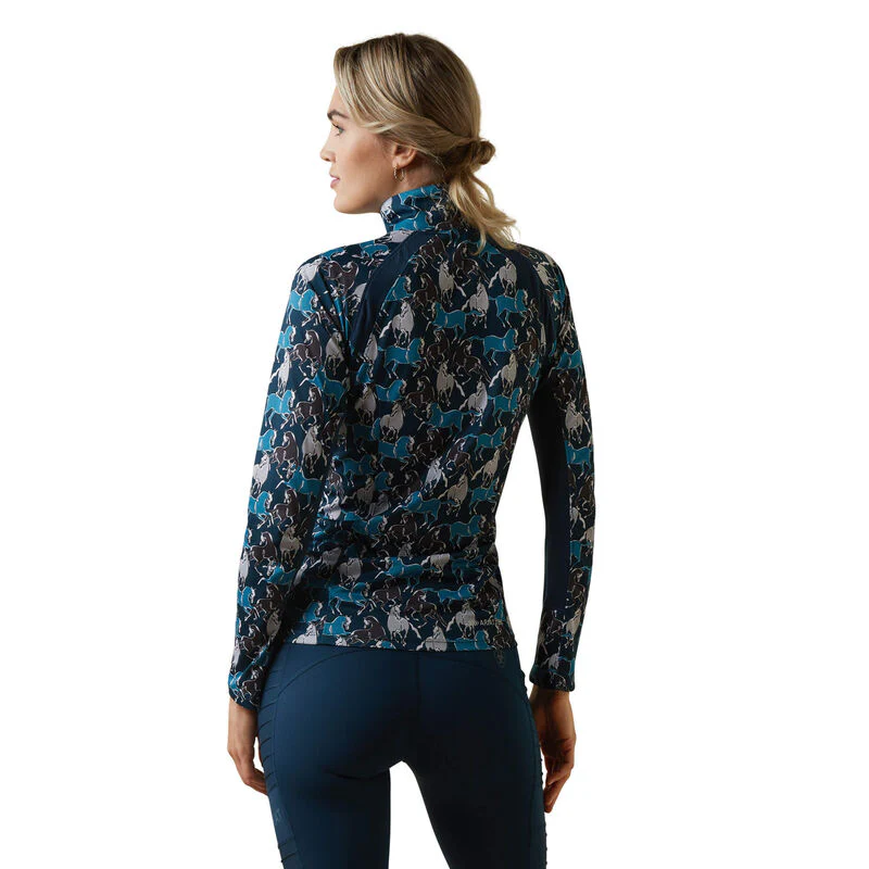 Ariat Womens Sunstopper 2.0 1/4 Zip Baselayer - Mosaic Blue Reflections Print - Image 2