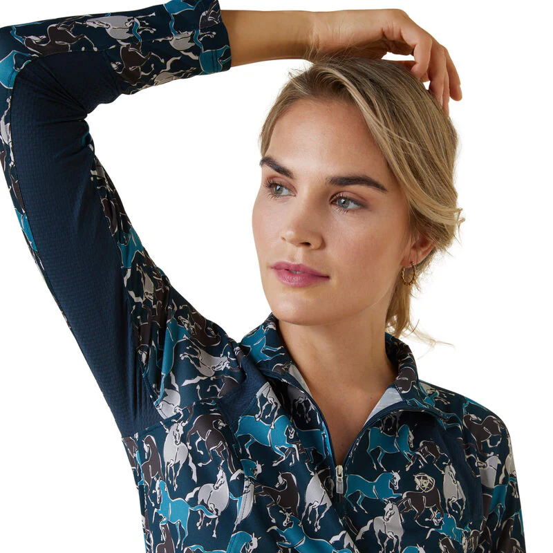 Ariat Womens Sunstopper 2.0 1/4 Zip Baselayer - Mosaic Blue Reflections Print - Image 3
