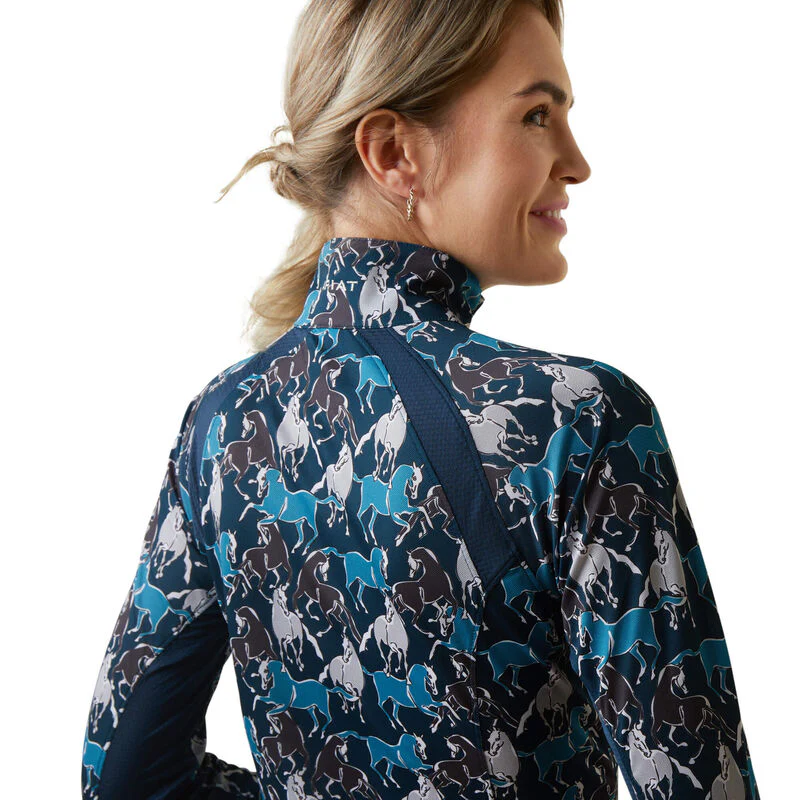 Ariat Womens Sunstopper 2.0 1/4 Zip Baselayer - Mosaic Blue Reflections Print - Image 4