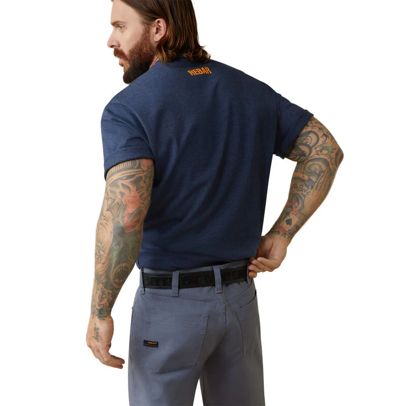 Ariat Mens Rebar Cotton Strong Block T-Shirt - Navy Heather/Lime - Image 2