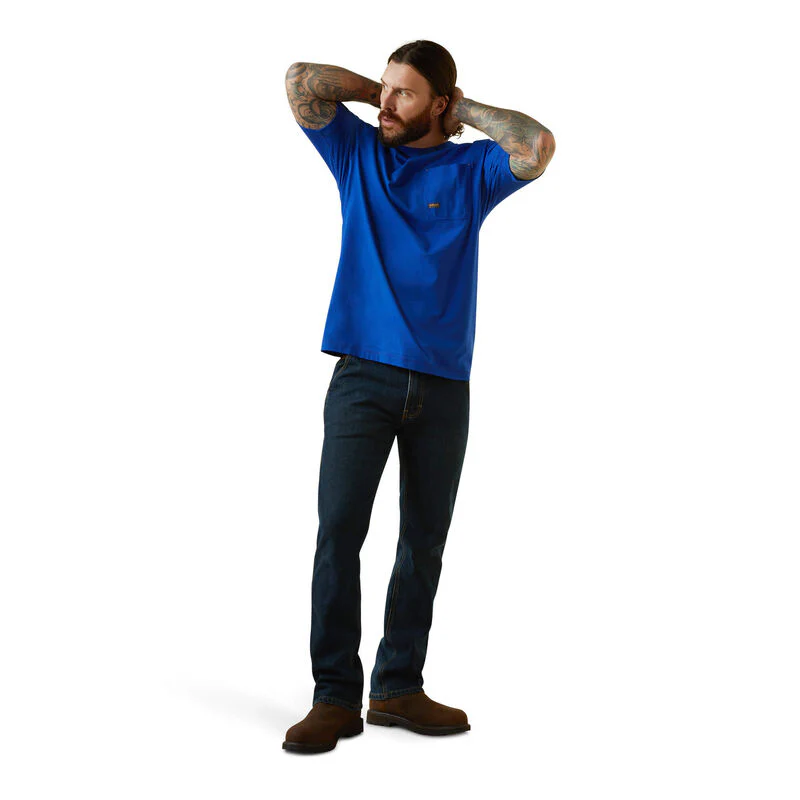 Ariat Mens Rebar Workman Born For This T-Shirt - Royal Blue Heather - Image 3