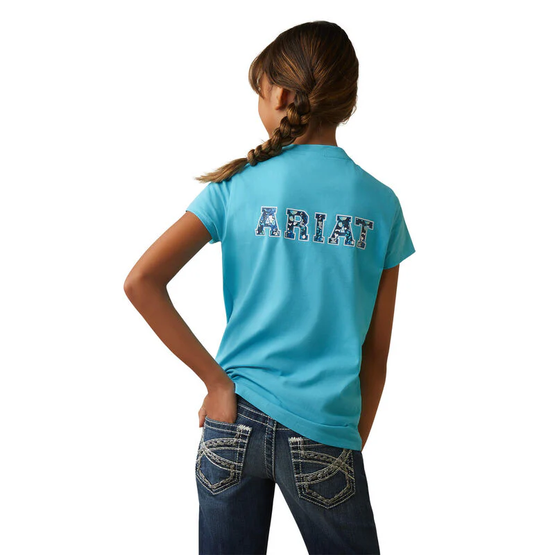 Ariat Girls Youth Varsity Camo T-Shirt - Mosaic Blue - Image 2