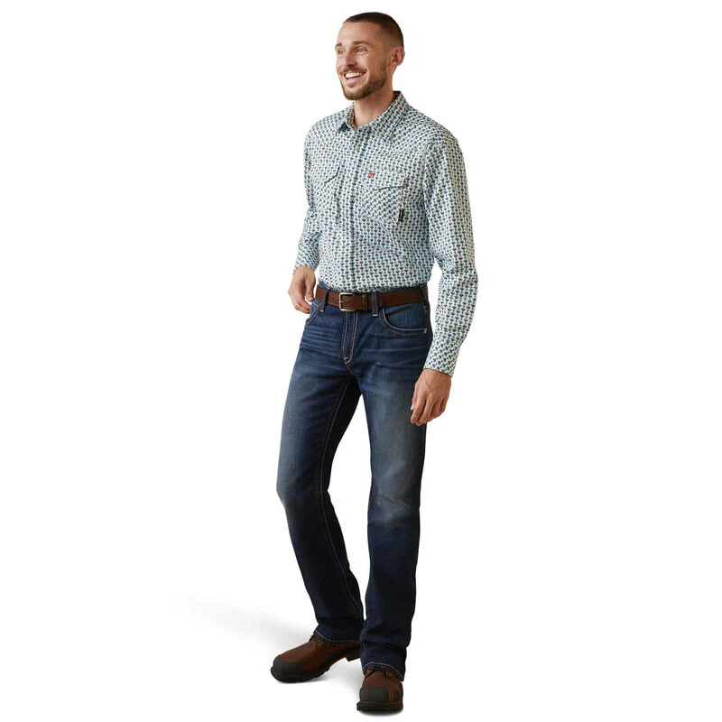 Ariat Mens FR Dillinger Retro Fit Snap Work Shirt - Bachelor Button Print - Image 3
