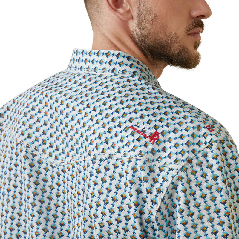 Ariat Mens FR Dillinger Retro Fit Snap Work Shirt - Bachelor Button Print - Image 4