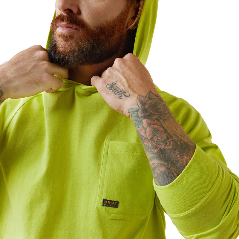 Ariat Mens Rebar Cotton Strong Hoodie T-Shirt - Bright Yellow - Image 4