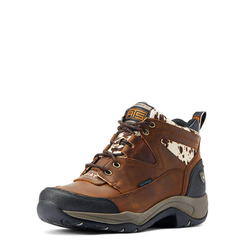 Ariat Women's Terrain Waterproof Western Boots - Distressed Brown/Speckled Cow Print