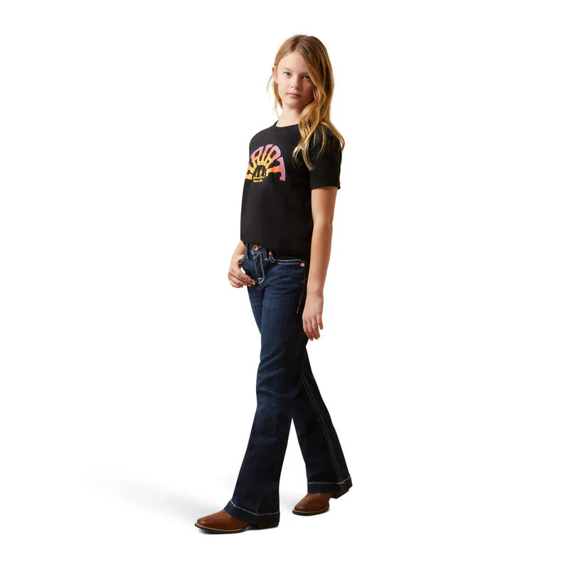 Ariat Girls Rainbow Sunset SS Tee - Black - Image 3