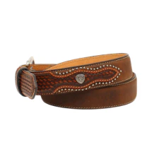 **riat Men's Basketweave Stamped Belt - Medium Brown Distressed - Image 2