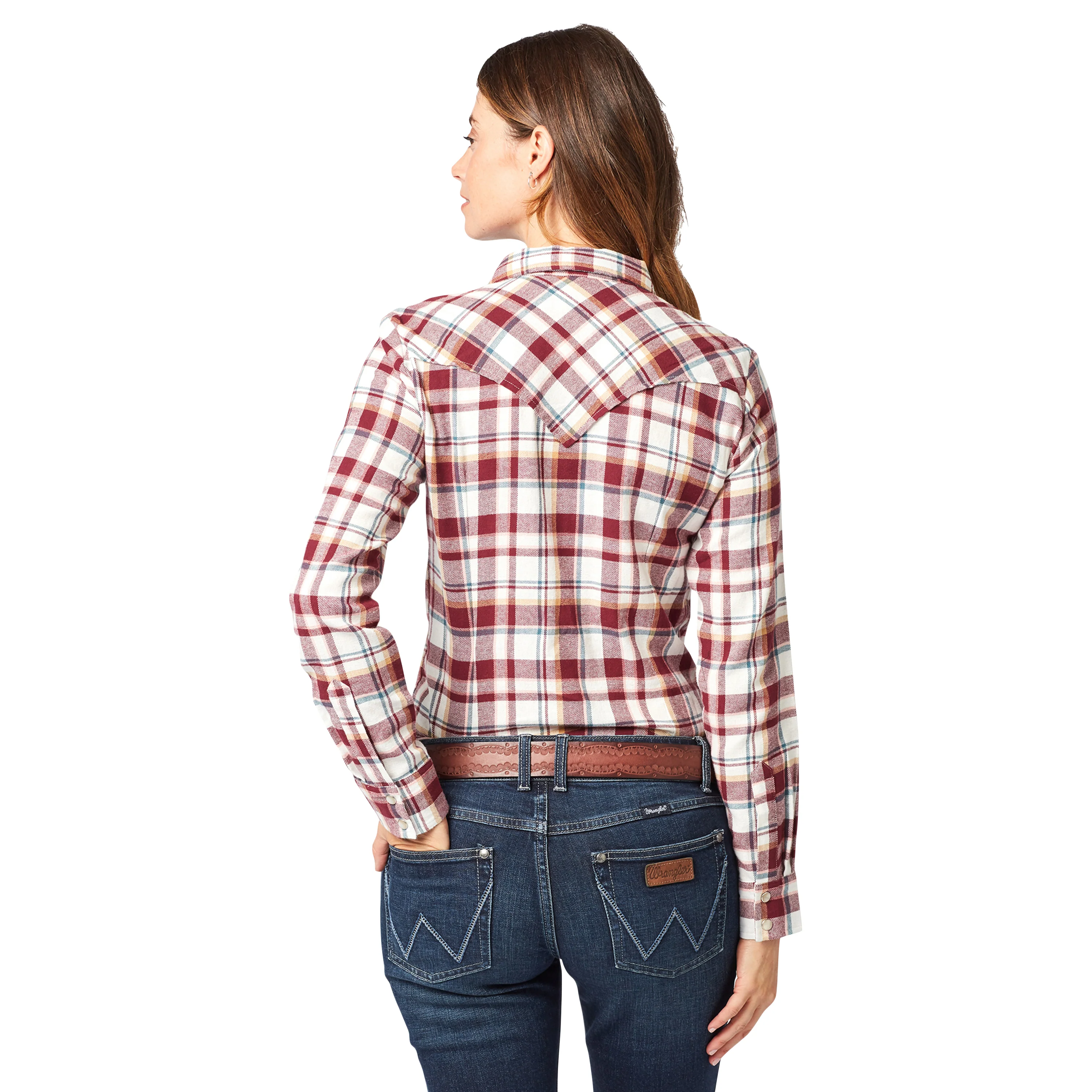 Wrangler Women's Essential LS Plaid Snap Shirt - Cranberry - Image 2