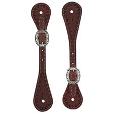 Weaver Leather Youth Hand Tooled Triangle Border Spur Straps - Chestnut