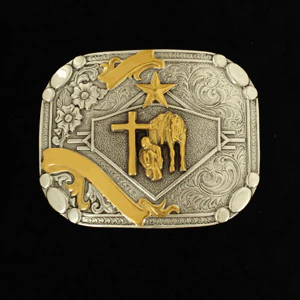 Nocona Men's Rounded Rectangle Praying Cowboy Buckle - Silver/Gold