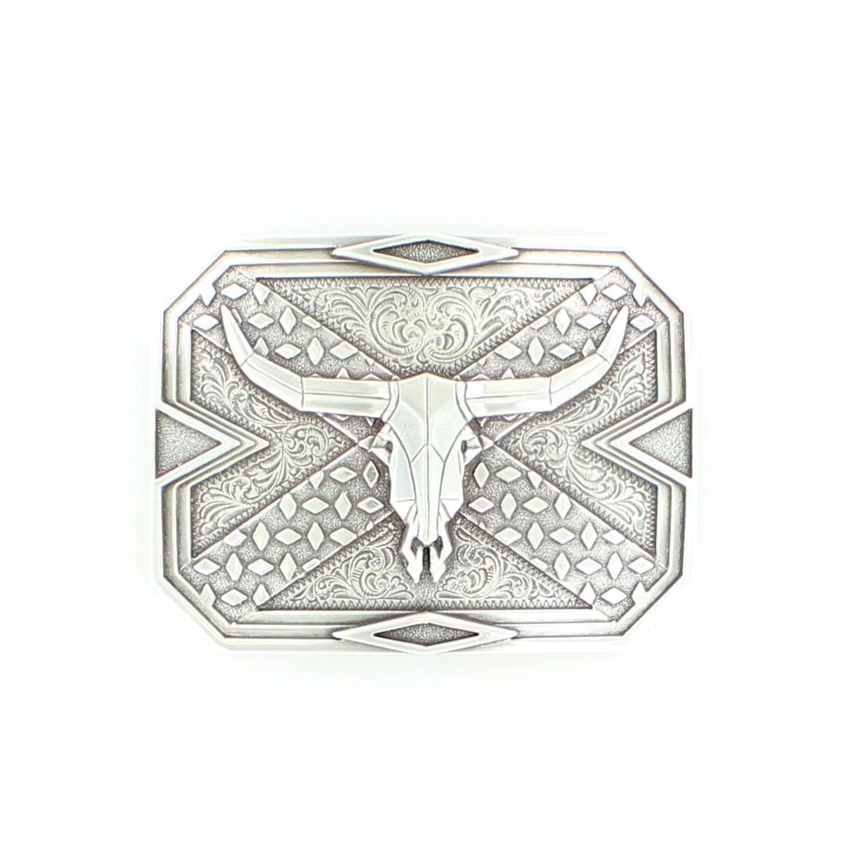 Nocona Men's Rectangle Steerhead Skull Buckle - Silver