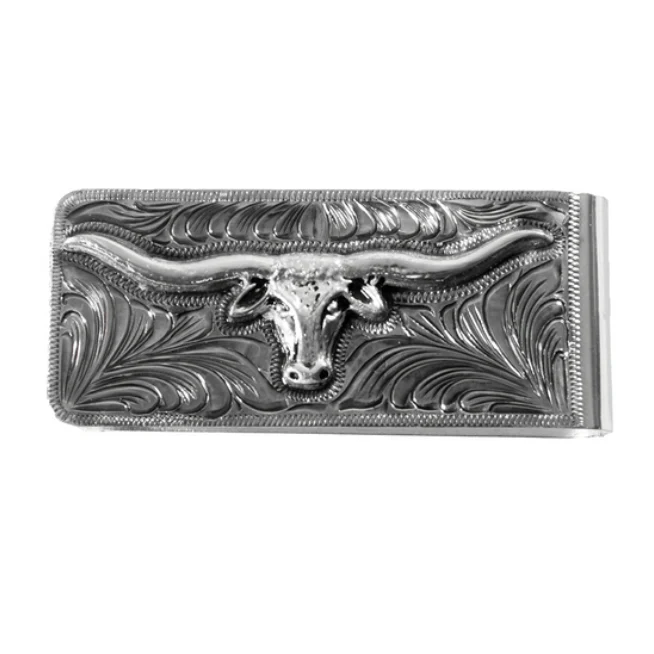 3D Men's Longhorn Money Clip- Silver