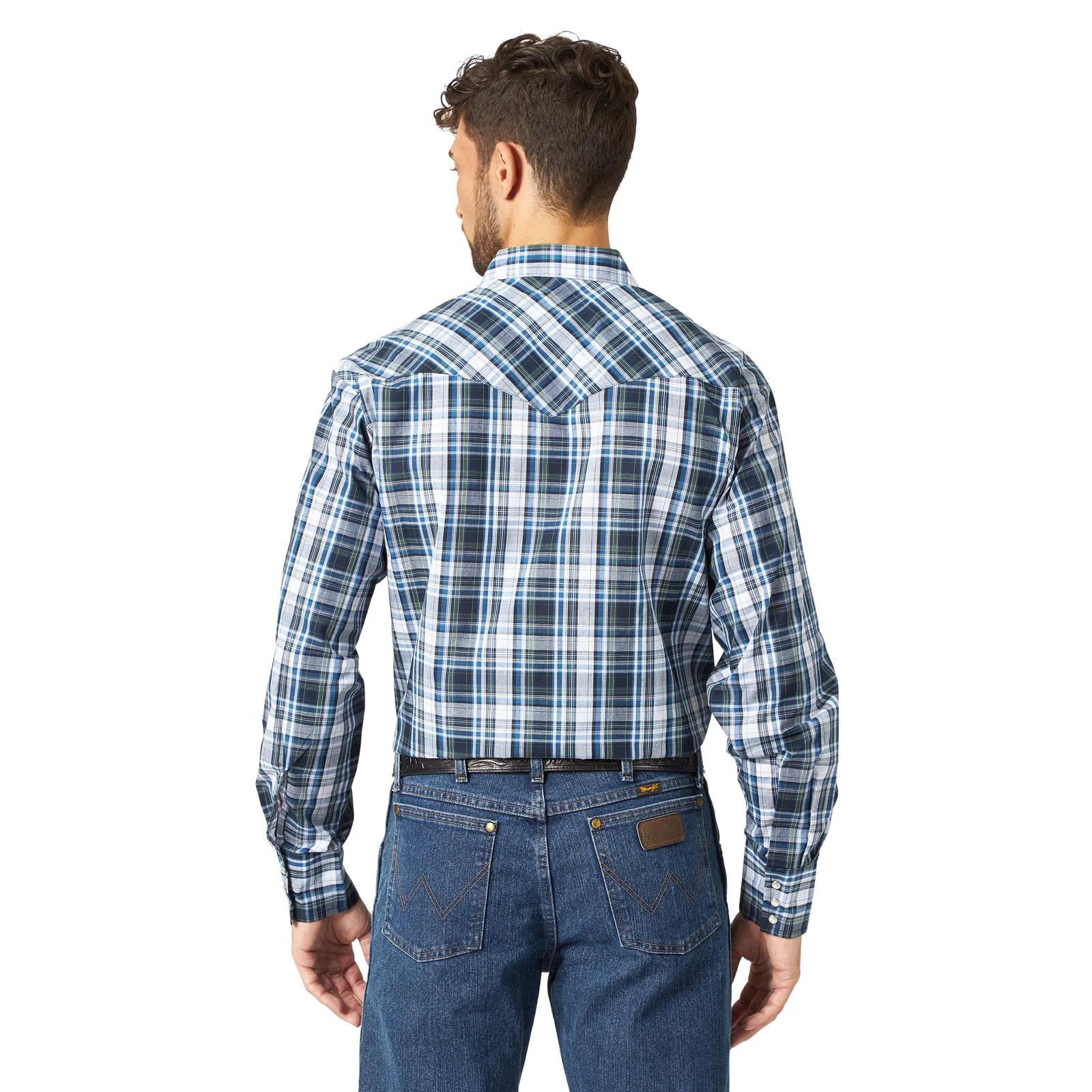 Wrangler Men's Long Sleeve Plaid Snap Shirt - Blue Plaid - Image 2