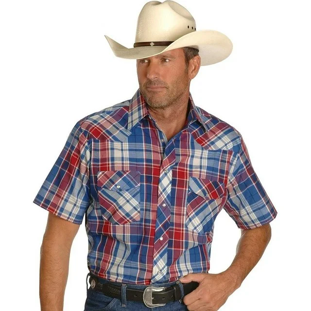 Wrangler Men's Sport Short Sleeve Western Snap Shirt - Plaid