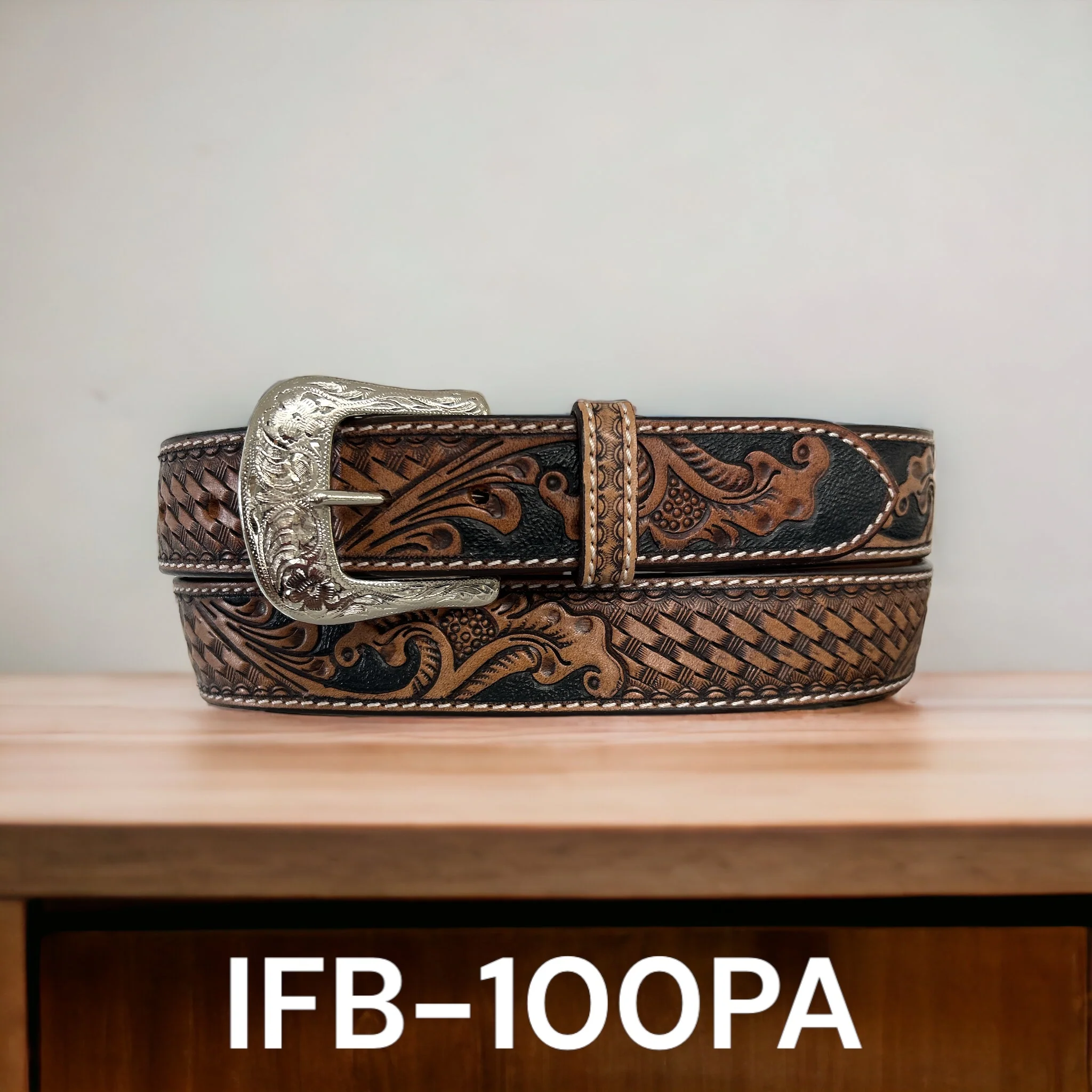 Ranger Belt Co. Men's Belt Floral and Basketweave Belt - Brown/Black