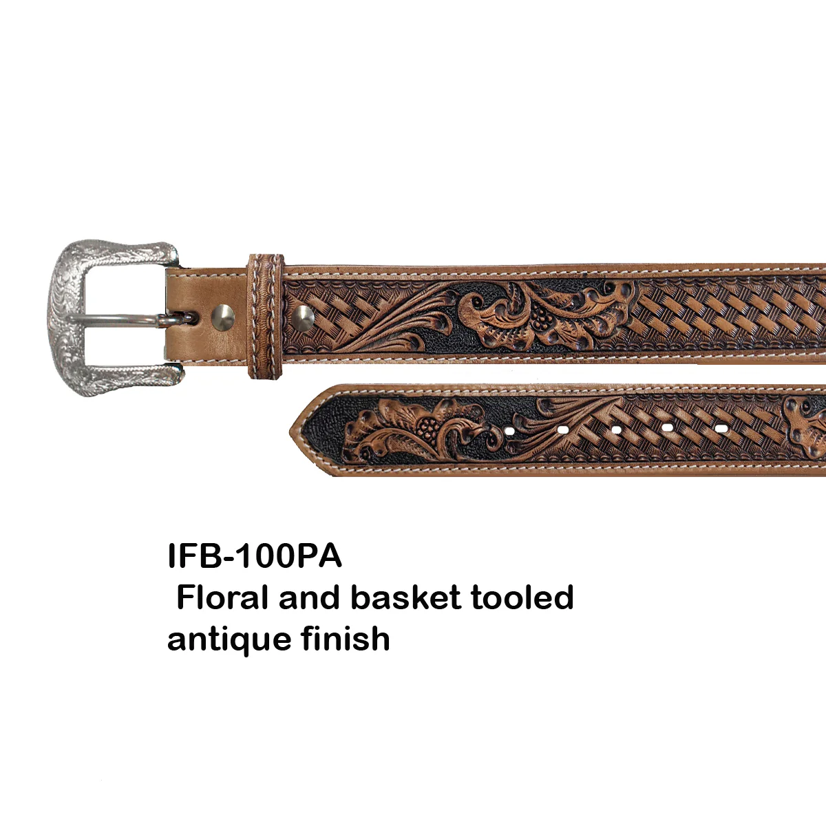 Ranger Belt Co. Men's Belt Floral and Basketweave Belt - Brown/Black - Image 2