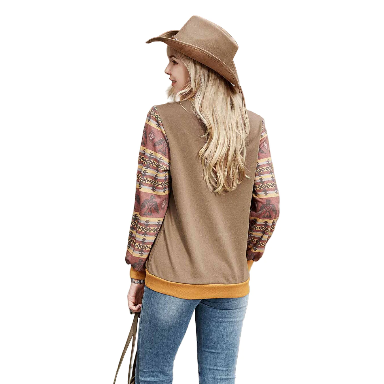 American Bling Women's Horse Graphic Patchwork Aztec Sweatshirt - Coffee - Image 3