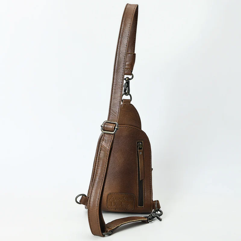 American Darling Handcrafted Western Leather Sling Bag with Hair-On Cowhide & Hand-Tooled Details - Image 2
