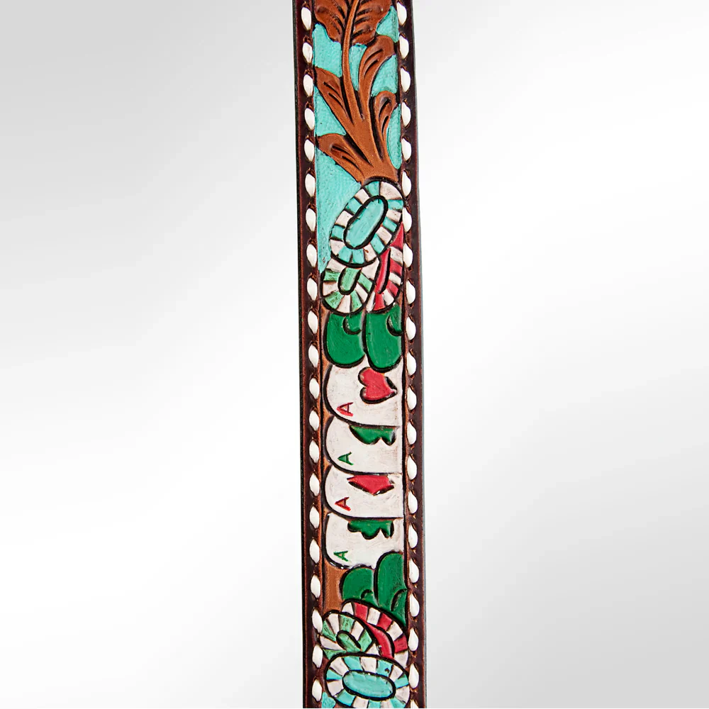 American Darling Leather Hand-Tooled Purse Strap - Poker Cards & Chips w/Turquoise Inlay - Image 3