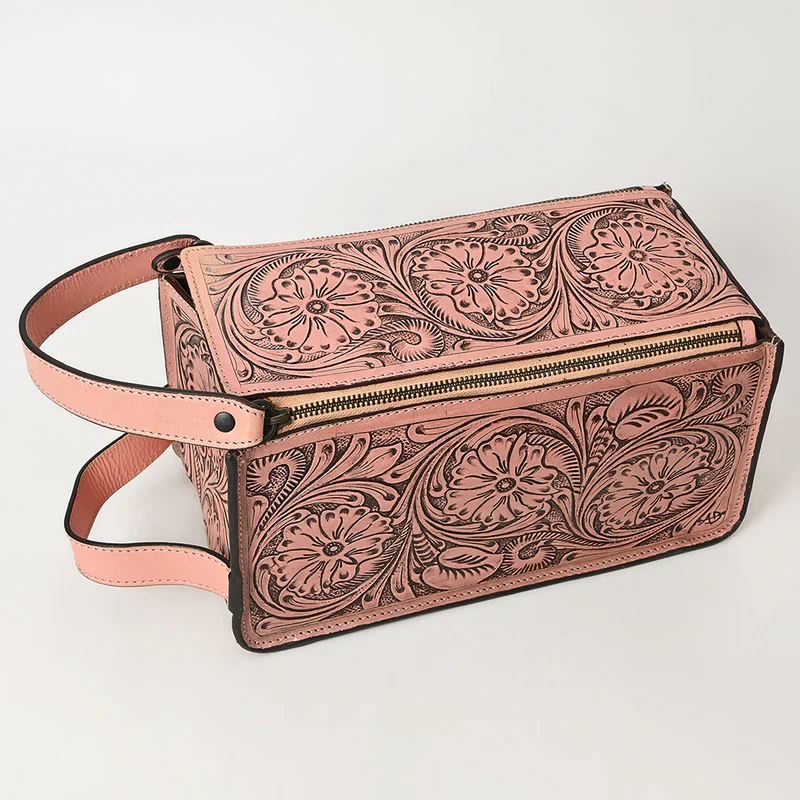 American Darling Natural Hand Tooled Leather Toiletry Bag - Western Floral Toiletry or Travel Case - Image 2