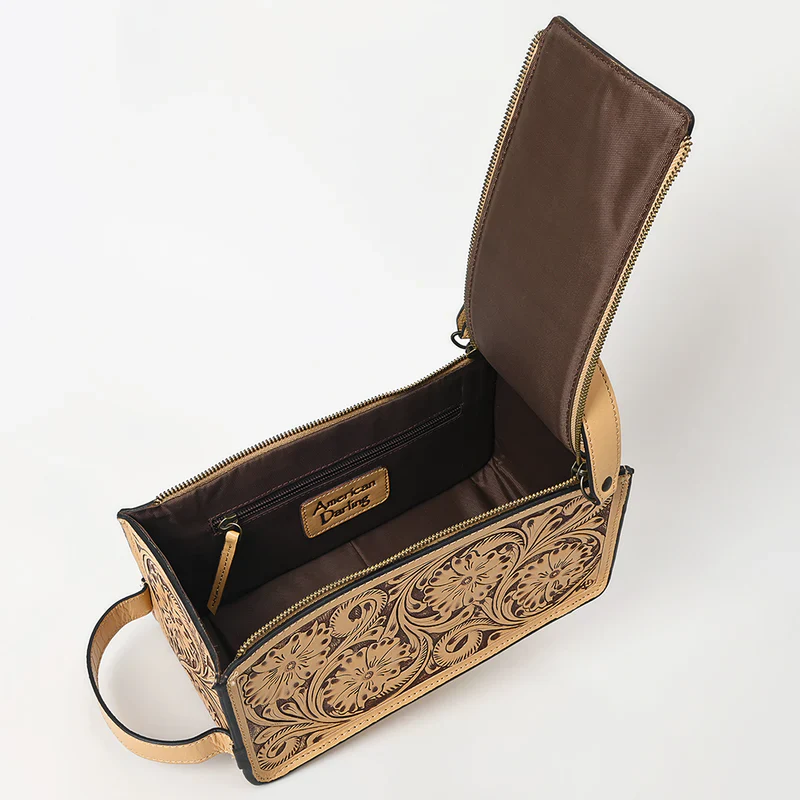 American Darling Natural Hand Tooled Leather Toiletry Bag - Western Floral Toiletry or Travel Case - Image 3