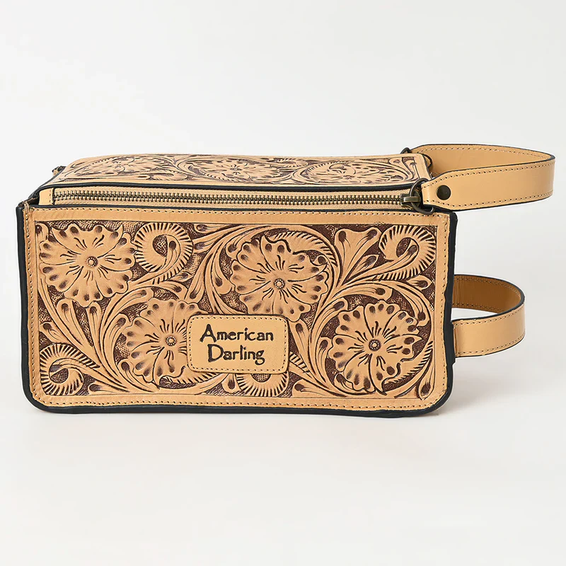 American Darling Natural Hand Tooled Leather Toiletry Bag - Western Floral Toiletry or Travel Case - Image 4