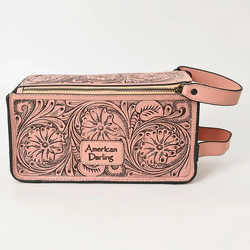American Darling Natural Hand Tooled Leather Toiletry Bag - Western Floral Toiletry or Travel Case - Image 6