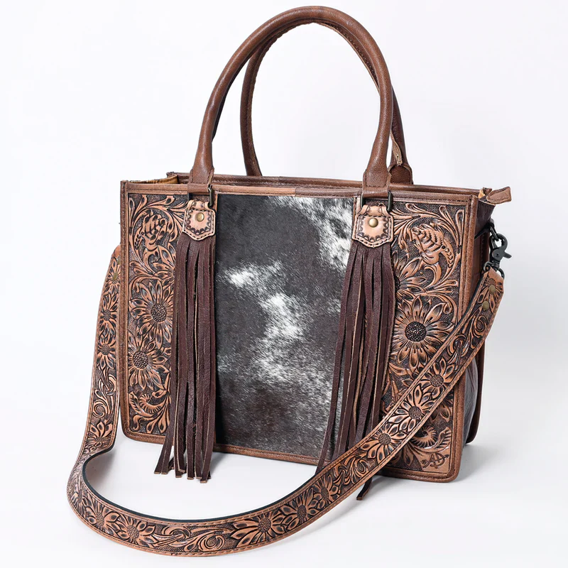American Darling Western Tote Bag - Handcrafted Hair-On Cowhide & Hand-Tooled Leather - Image 2