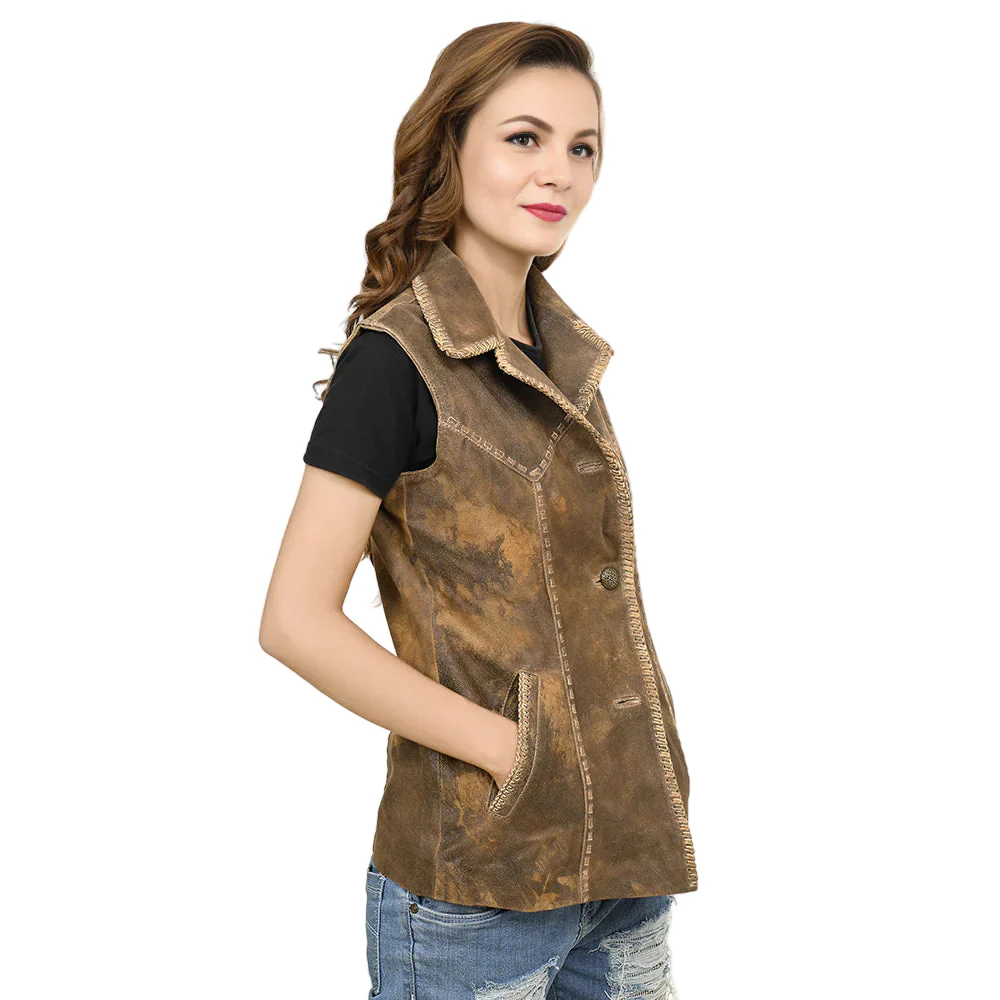 American Darling Women's Distressed Leather Vest - Distressed Brown - Image 2