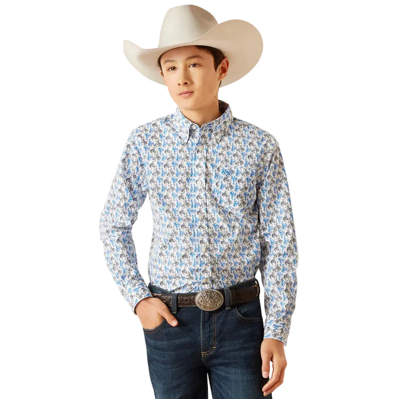 Ariat Boy's Peerce Classic Fit Shirt - White/Blue