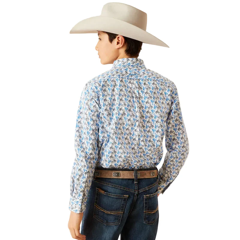 Ariat Boy's Peerce Classic Fit Shirt - White/Blue - Image 2