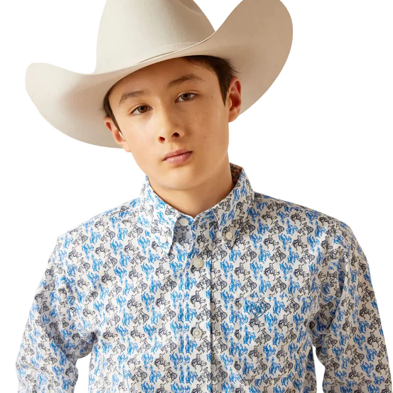 Ariat Boy's Peerce Classic Fit Shirt - White/Blue - Image 4