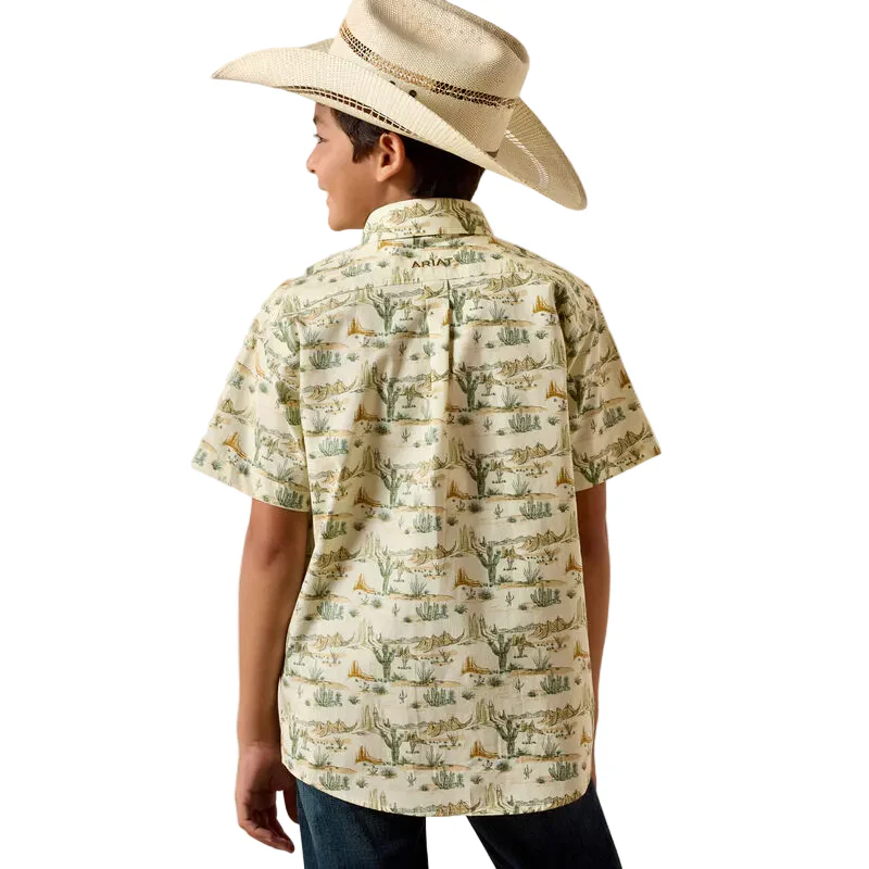 Ariat Boy's Short Sleeve Sable Shirt - Almond Oil Scenic Print - Image 2
