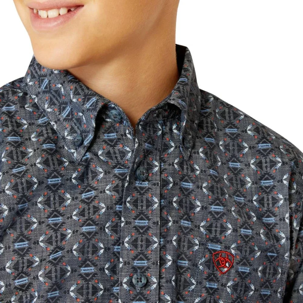 Ariat Boy's Rochard Classic Fit Shirt - Chambray Blue - Image 3