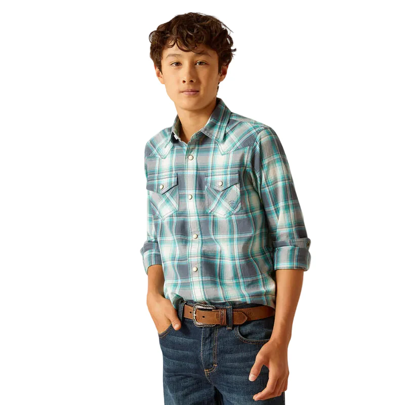 Ariat Boy's Harrington Retro Snap Long Sleeve Shirt - Egret