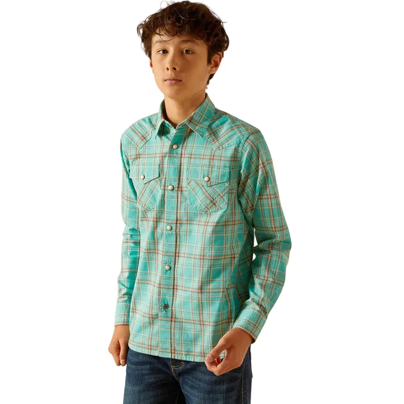 Ariat Boy's Hudsyn Retro Snap Shirt - Blue Turquoise