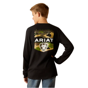 Ariat Boy's  Lotf  Camo Shield  Long  Sleeve T Shirt - Black