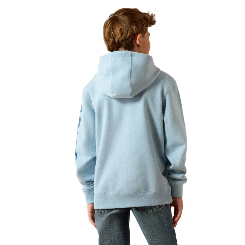 Ariat Boy's Logo Long Sleeve Hoodie - Baby Blue Heather - Image 2